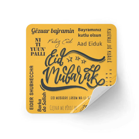 Eid Stickers | Black Multi Language Typography against Yellow Background